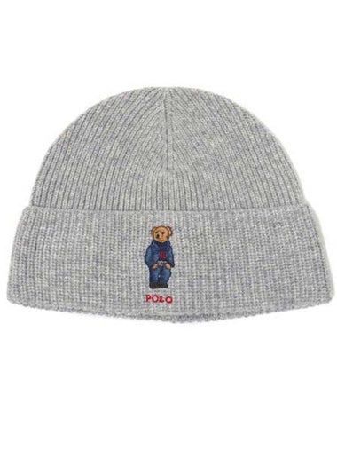 Bear Rib Knit Beanie Grey - POLO RALPH LAUREN - BALAAN 1