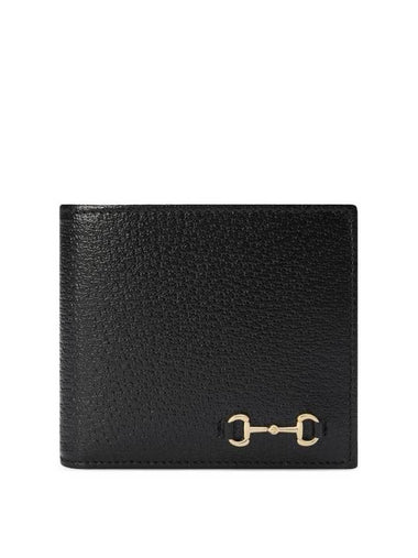 Horsebit Leather Two-Fold Half Wallet Black - GUCCI - BALAAN 1