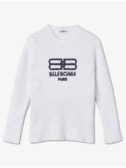 BB Logo Crew Neck Knit Top White - BALENCIAGA - BALAAN 2