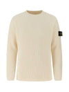 Full Rib Pure Wool Crewneck Knit Top Ivory - STONE ISLAND - BALAAN 1