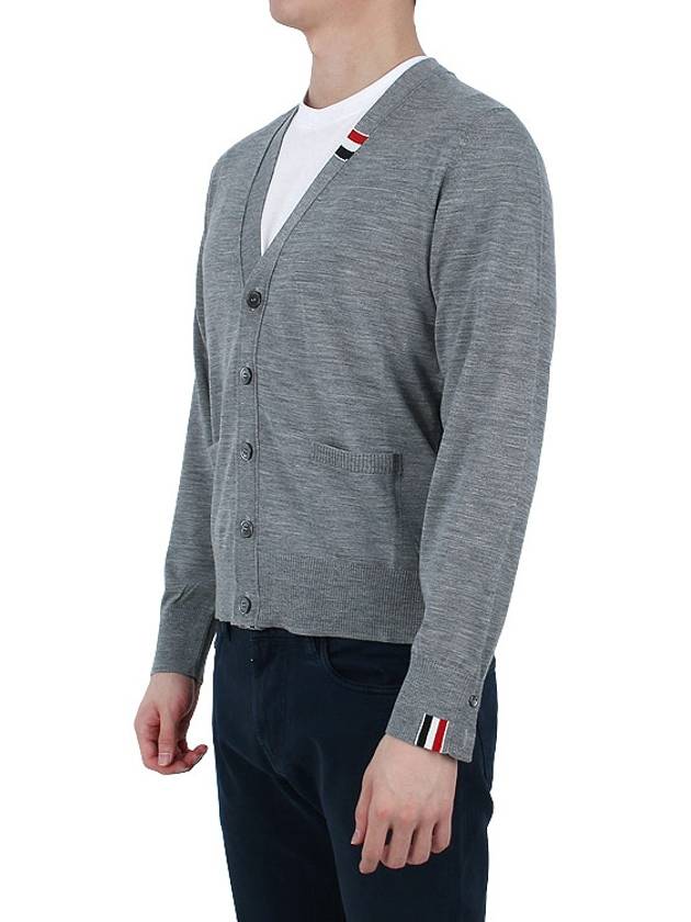 Men's Jersey Stitch V-Neck Cardigan Light Grey - THOM BROWNE - BALAAN 5