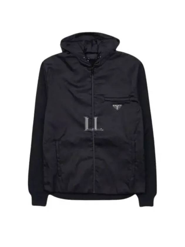 Triangle Logo Wool Nylon Gabardine Hooded Jacket Black - PRADA - BALAAN 2