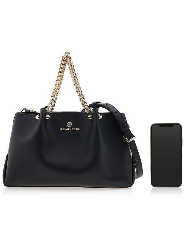 Jenna Logo Decorated Leather Shoulder Bag Black - MICHAEL KORS - BALAAN 7