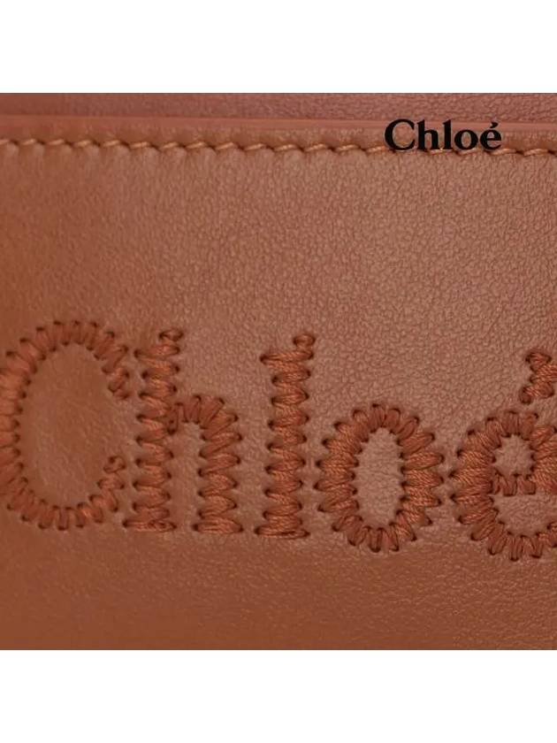 Sense Embroidered Logo Calfskin Card Wallet Brown - CHLOE - BALAAN 6