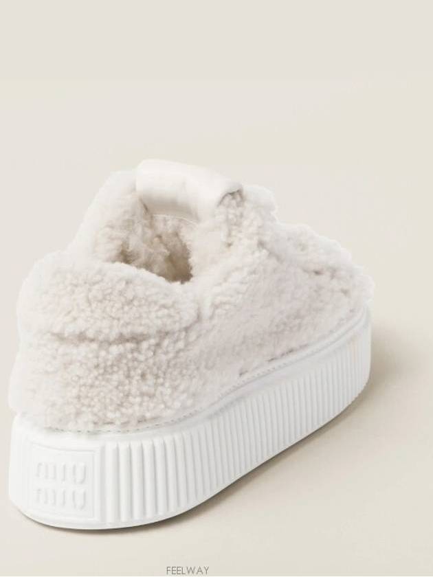 Logo Shearling Low Top Sneakers White - MIU MIU - BALAAN 5