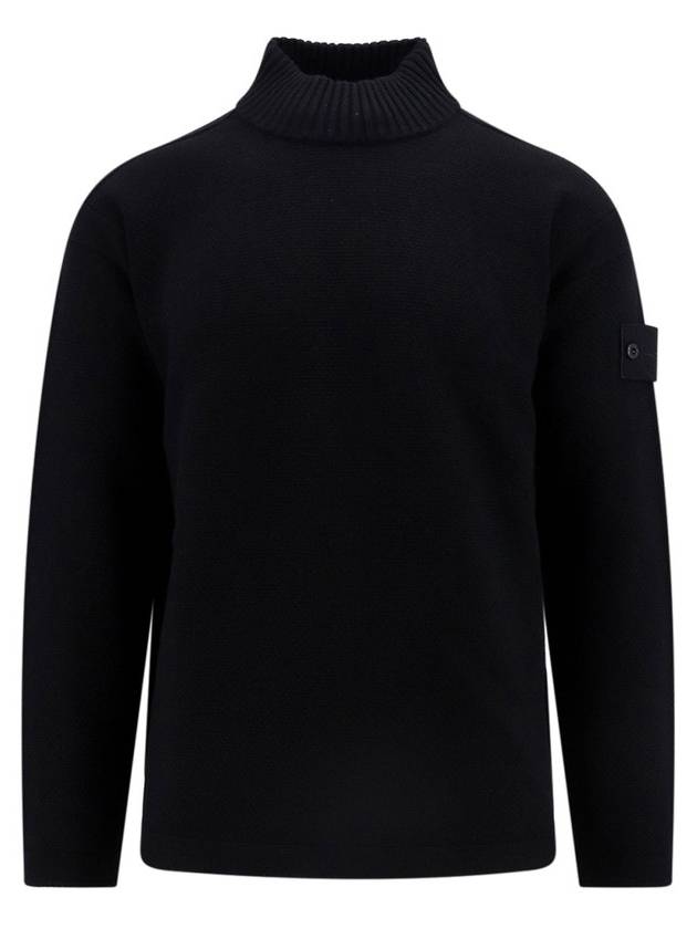 Ghost Piece Mock Neck Virgin Wool Knit Top Black - STONE ISLAND - BALAAN 2