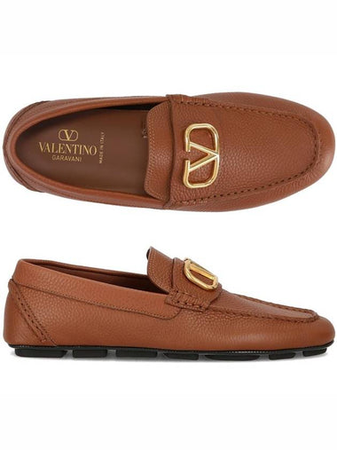 V Logo Leather Loafers Brown - VALENTINO - BALAAN 1