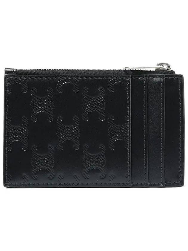 Zipper Calfskin Triomphe Embossed Card Wallet Black - CELINE - BALAAN 4