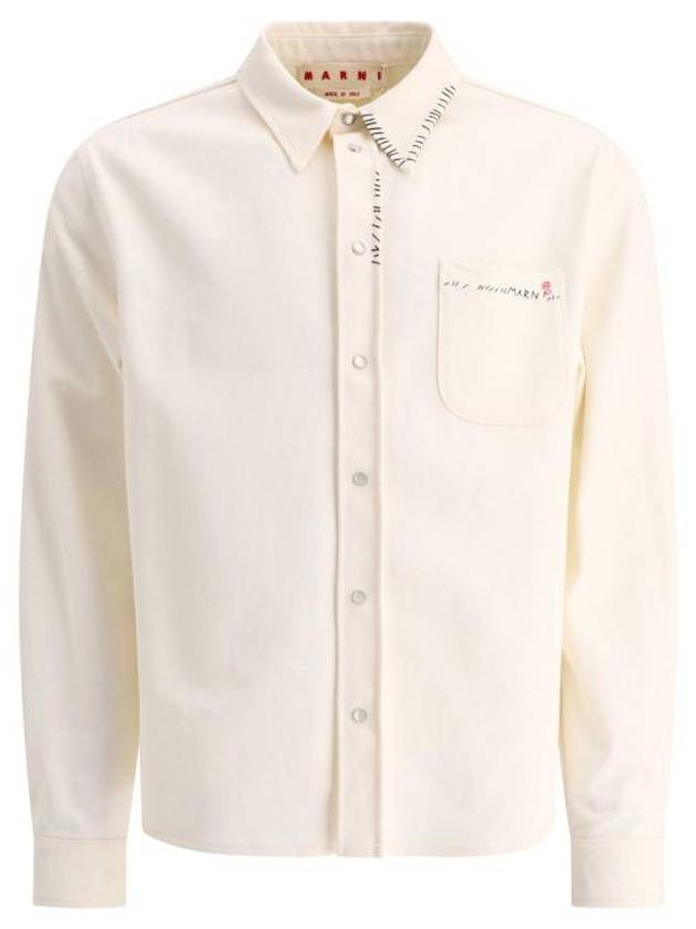 Embroidered Logo Button-up Long Sleeve Shirt White - MARNI - BALAAN 2