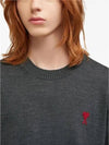 Heart Embroidered Logo Crew Neck Knit Top Heather Grey - AMI - BALAAN 4