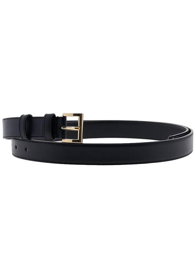 Women's Gold Triangle Logo Leather Belt Black - PRADA - BALAAN 3