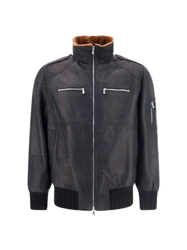 Zip-Up Shearling Leather Jacket Dark Gray - BRUNELLO CUCINELLI - BALAAN 1