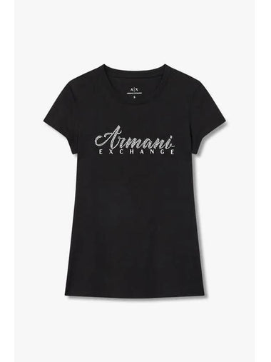 Women s Beaded Logo Crew Neck T Shirt Black - ARMANI EXCHANGE - BALAAN 1