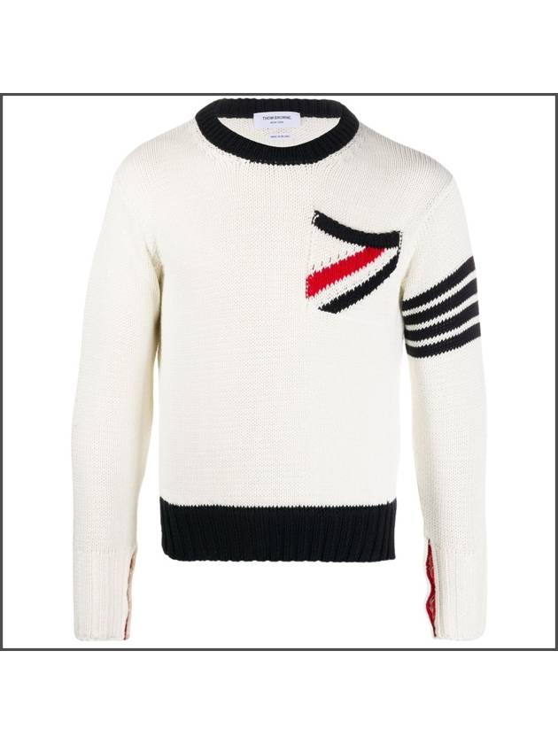 Men's Pullover Crew Neck Knit Top White - THOM BROWNE - BALAAN.