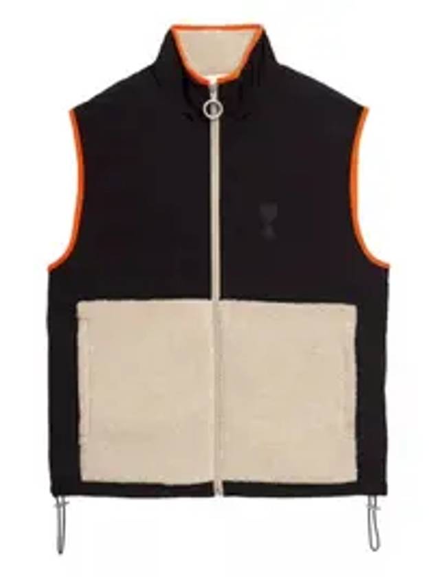 De Coeur Sherpa Hairy Fleece Nylon Canvas Vest Black White - AMI - BALAAN 3