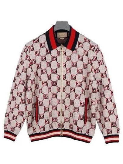 GG Cotton Jacquard Zipper Cardigan Ivory Red - GUCCI - BALAAN 2