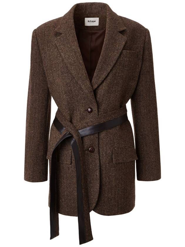 Wool Herringbone Half Single Coat Brown - DEFEMME - BALAAN 1