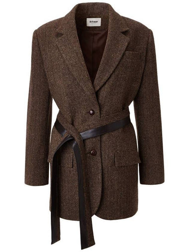 Wool Herringbone Half Coat Brown - DEFEMME - BALAAN 1