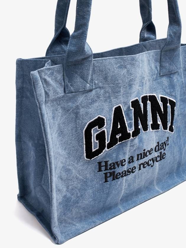 Embroidered Logo Canvas Large Tote Bag Blue - GANNI - BALAAN 4