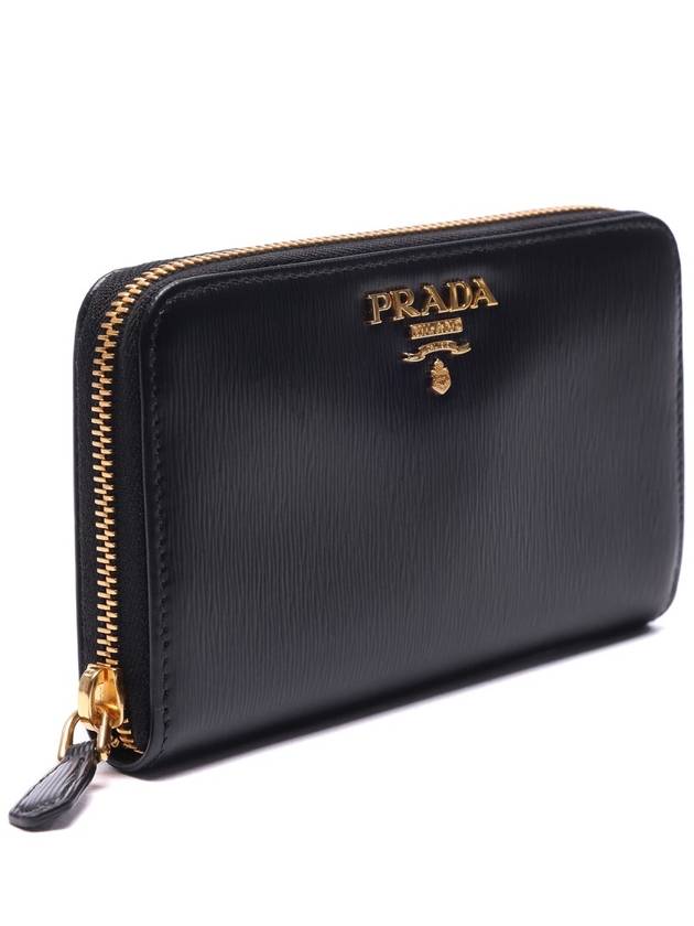 Vitello Gold Logo Zip Around Medium Wallet Black - PRADA - BALAAN 4