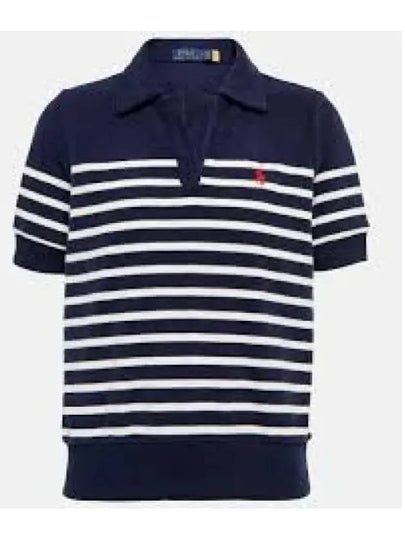 Striped Terry Short Sleeve Polo Shirt Navy - POLO RALPH LAUREN - BALAAN 2