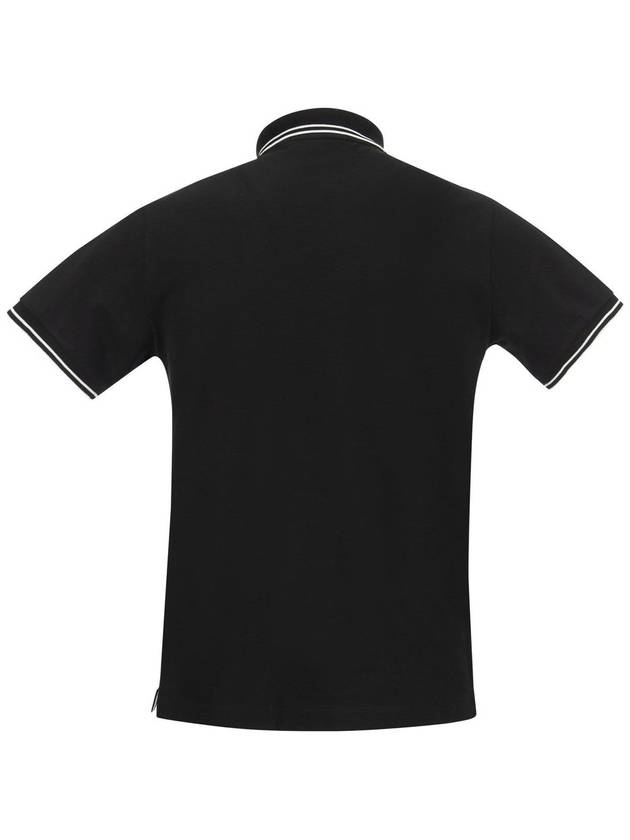 Stretch Cotton Pique Short Sleeve Polo Shirt Black - STONE ISLAND - BALAAN 3