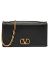 V logo signature grainy calfskin chain shoulder bag black - VALENTINO - BALAAN 3