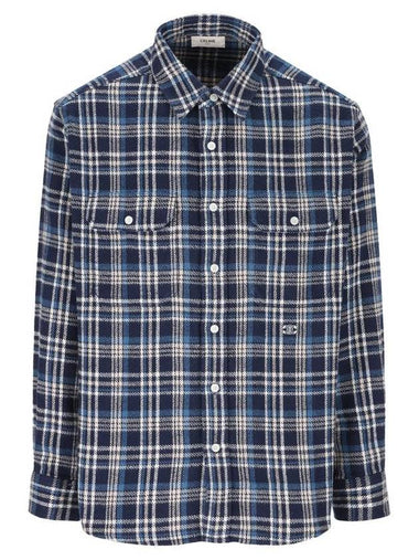 Loose Lumberjack Check Cotton Long Sleeve Shirt Navy - CELINE - BALAAN 1