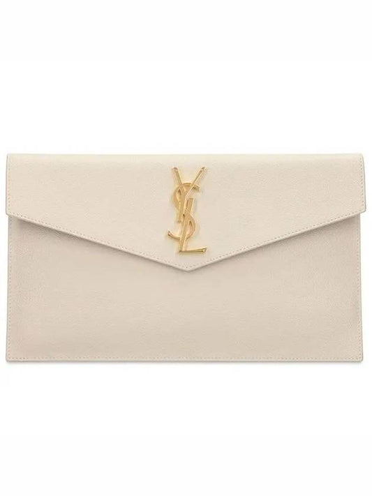 Uptown Grain de Poudre Embossed Leather Clutch Bag Blanc Vintage - SAINT LAURENT - BALAAN 2