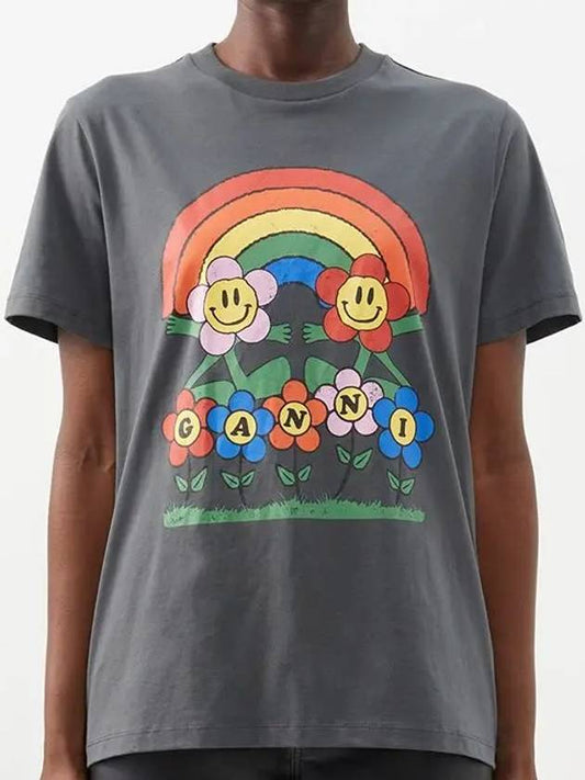 Rainbow rainbow logo print jersey tshirt gray - GANNI - BALAAN 1