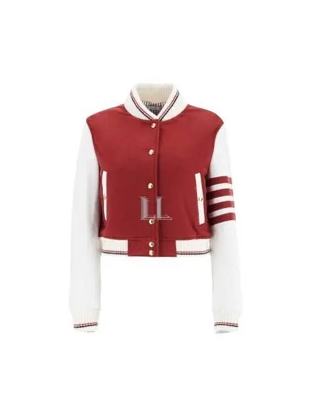 4-Bar Crop Varsity Cashmere Bomber Jacket Red - THOM BROWNE - BALAAN 2