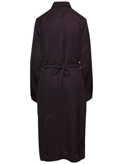 Brown Belted Coat With Classic Collar In Viscose Twill Woman - JIL SANDER - BALAAN 2