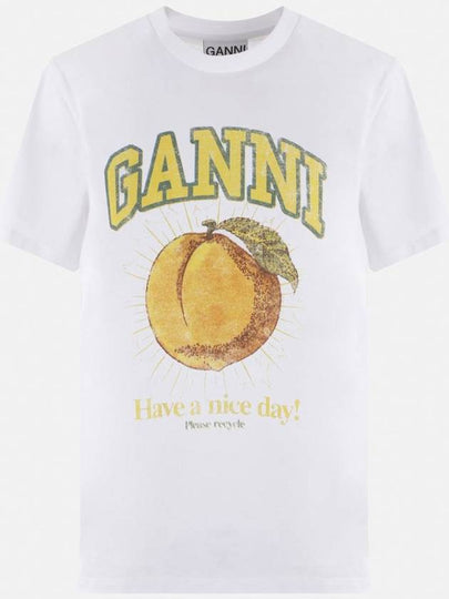 Women's Relaxed Peach Print Short Sleeve T-Shirt White - GANNI - BALAAN 2