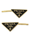 Triangle Logo Hair Clip Gold Black - PRADA - BALAAN 4