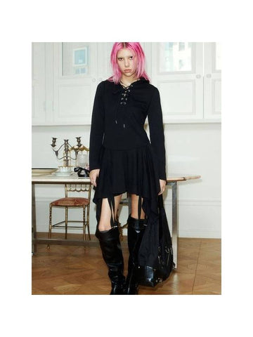 Fairy Lace Up Hood Long One Piece Black - NOTKNOWING - BALAAN 1