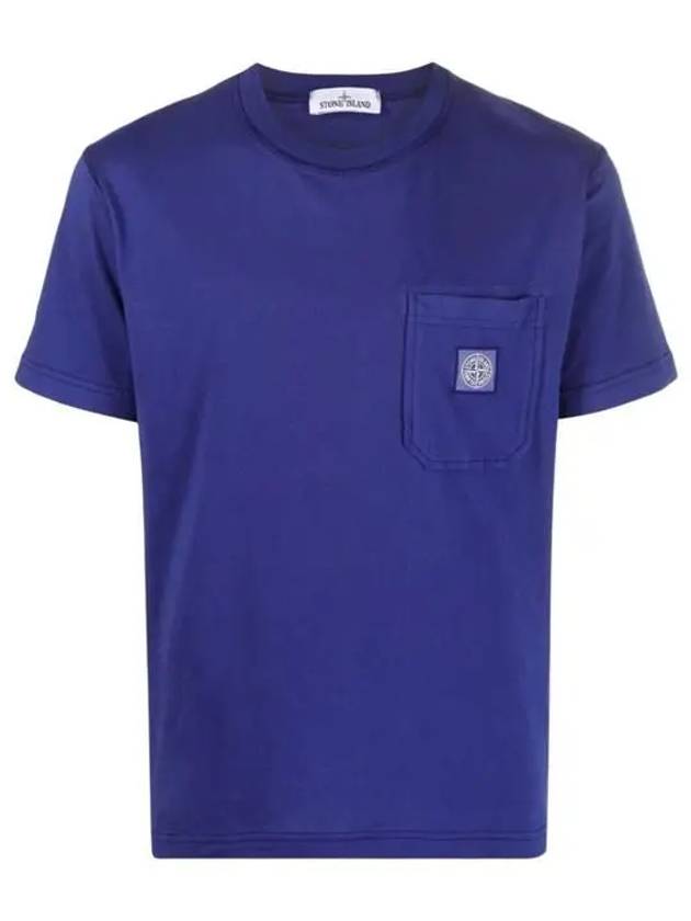 Wappen Logo Patch Pocket Short Sleeve T-Shirt Bright Blue - STONE ISLAND - BALAAN 2