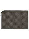 Intrecciato Weaving Zipper Medium Clutch Bag Brown - BOTTEGA VENETA - BALAAN 6