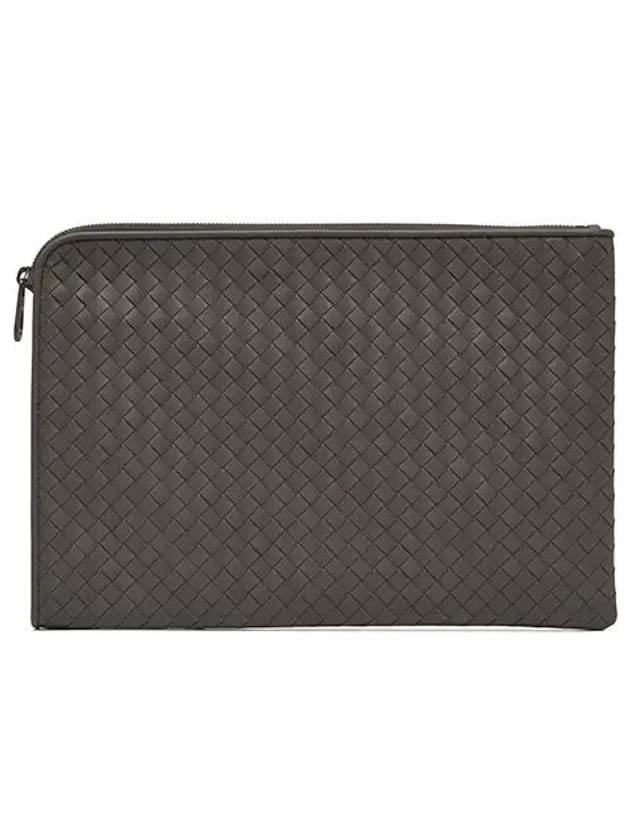 Intrecciato Weaving Zipper Medium Clutch Bag Brown - BOTTEGA VENETA - BALAAN 6