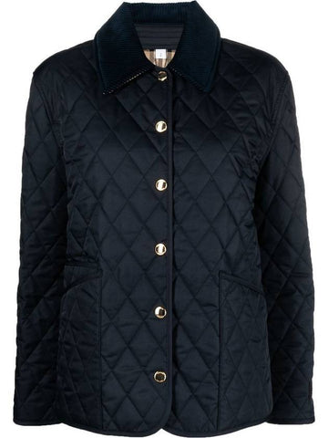 Corduroy Collar Quilted Jacket Dark Blue - BURBERRY - BALAAN.