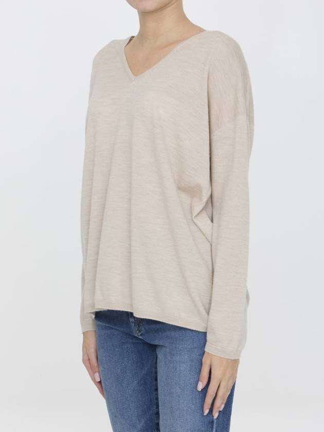 Precia V neck cashmere knit top beige - MAX MARA - BALAAN 3