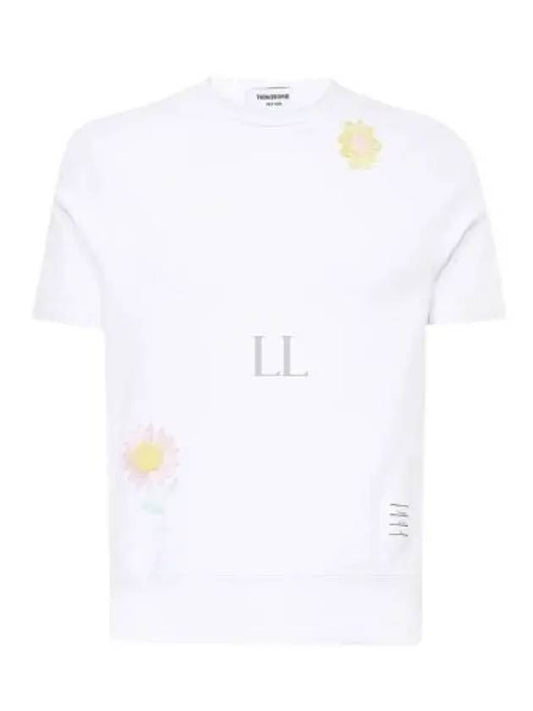 Floral Embroidered Short Sleeve T-Shirt White - THOM BROWNE - BALAAN 2