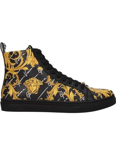 Barocco Print Leather High Top Sneakers Black - VERSACE - BALAAN 1