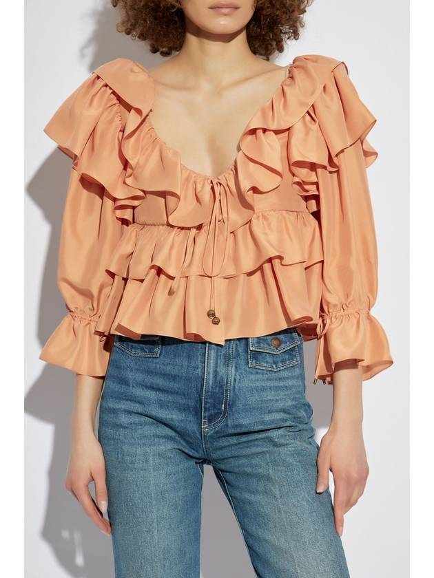 Chloé Silk Top With Ruffles, Women's, Orange - CHLOE - BALAAN 3