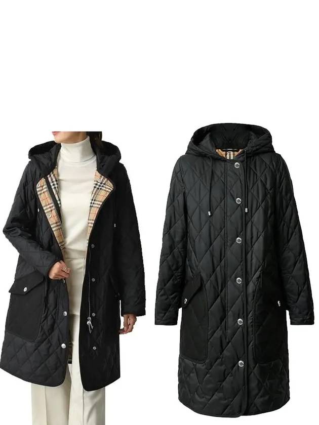 Women's Diamond Quilted Hoodie Single Coat Black - BURBERRY - BALAAN 2