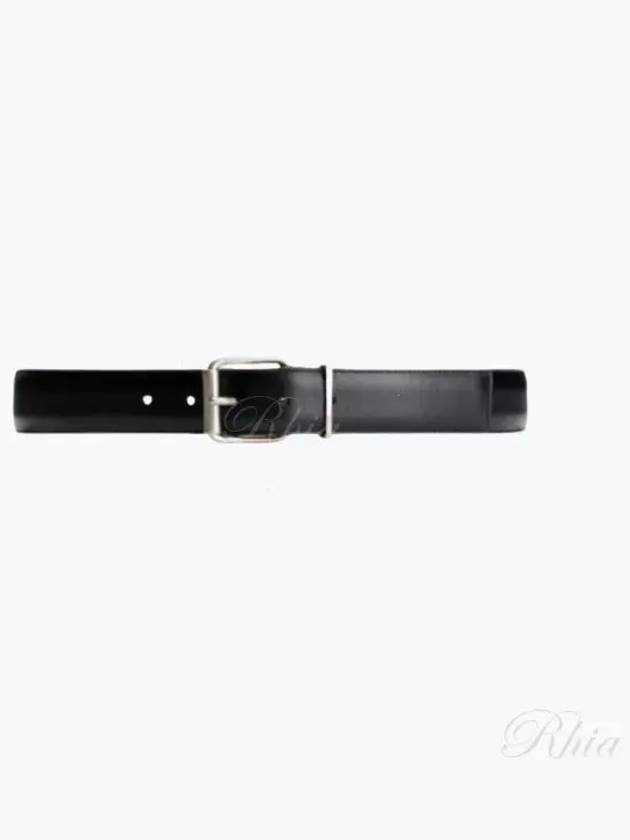 Silver Buckle Smooth Leather Belt Black - AMI - BALAAN 2