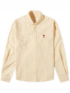 Men's Small A Heart Button Down Long Sleeve Shirt Pale Yellow - AMI - BALAAN 1