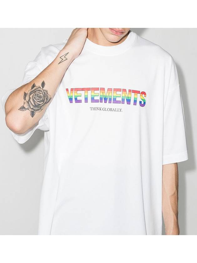 Rainbow Logo Print Short Sleeve T-Shirt White - VETEMENTS - BALAAN 4