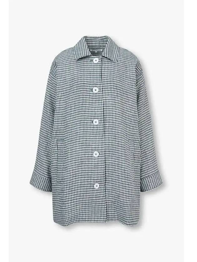 Gingham Check Overfit Linen Jacket Irene Blue Green - REFORMATION - BALAAN 1