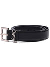 Silver Hardware Monogram Buckle Leather Belt Black - SAINT LAURENT - BALAAN 4