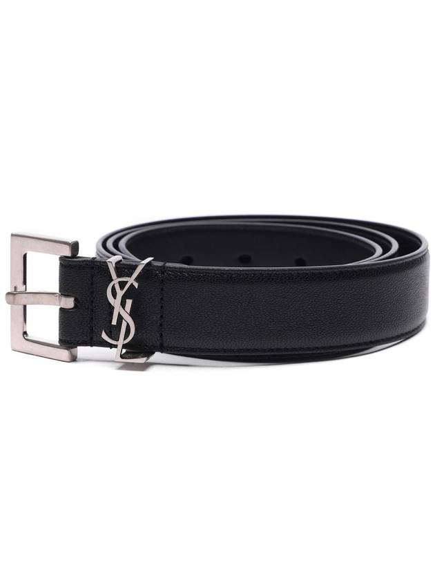 Silver Hardware Monogram Buckle Leather Belt Black - SAINT LAURENT - BALAAN 4